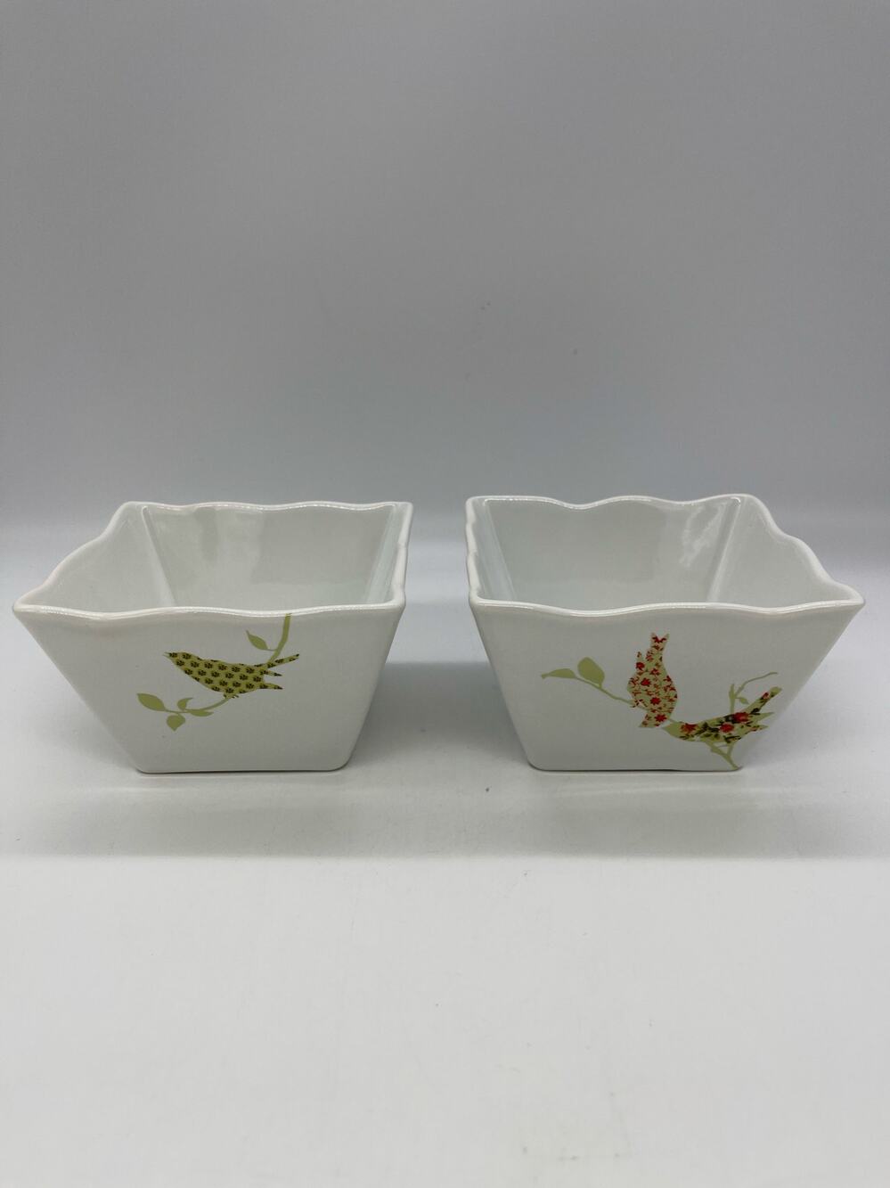 222 Fifth Chintz Birds Set of 2 Porcelain Square Bowls 4.25"